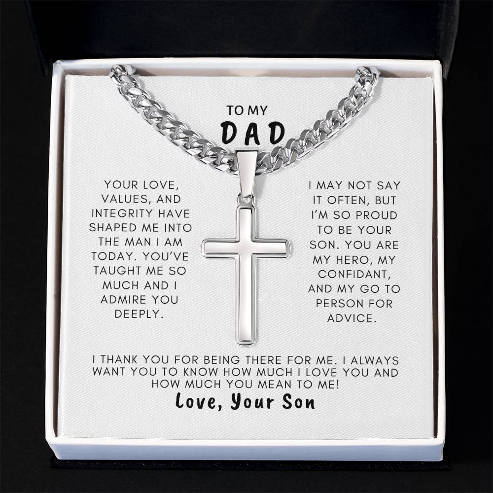 DAD FROM SON, ARTISAN CROSS WITH CUBAN LINK NECKLACE