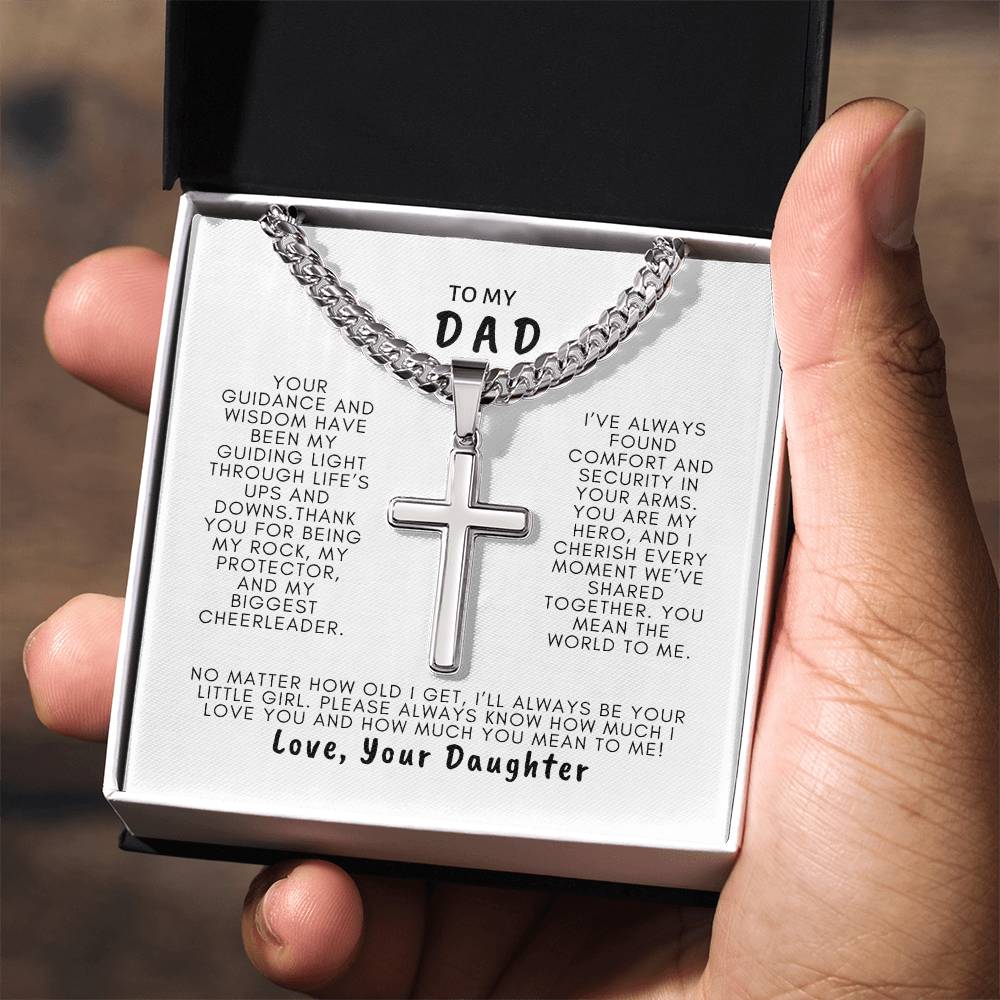 DAD FROM DAUGHTER - ARTISAN CROSS ON CUBAN LINK NECKLACE