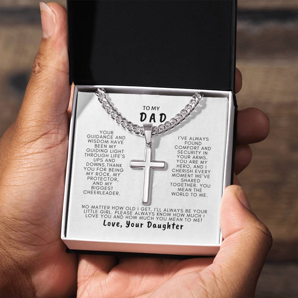 DAD FROM DAUGHTER - ARTISAN CROSS ON CUBAN LINK NECKLACE