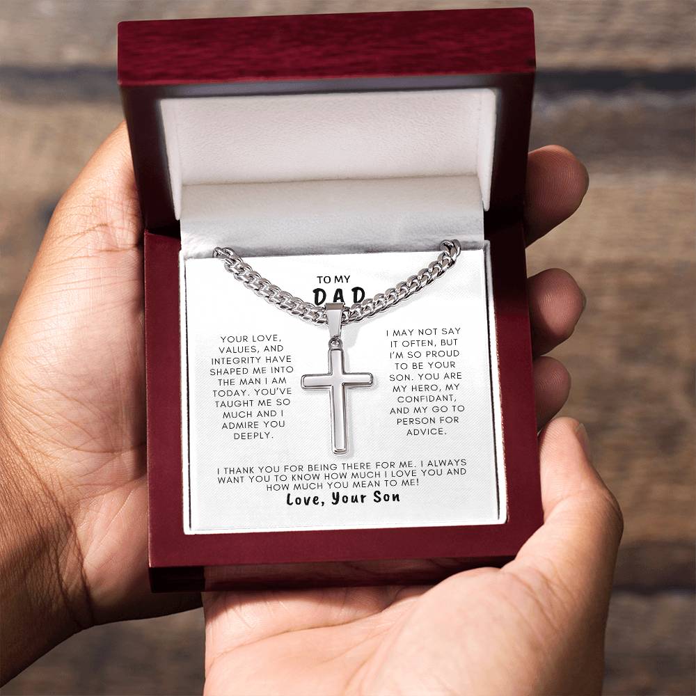 DAD FROM SON, ARTISAN CROSS WITH CUBAN LINK NECKLACE