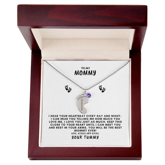 TO MY MOMMY - BABY FOOT NECKLACE -(FOR YOU TO ENGRAVE NAME OR SAYING & BIRTHSTONE